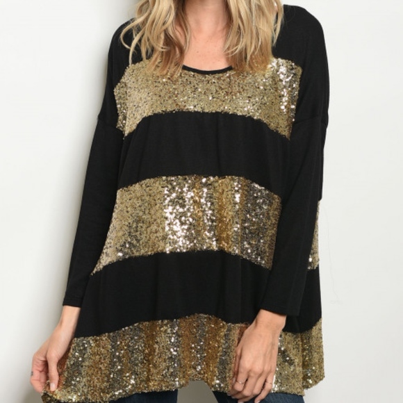 SALE!BLACK GOLD SEQUINS TUNIC TOP - Picture 2 of 4